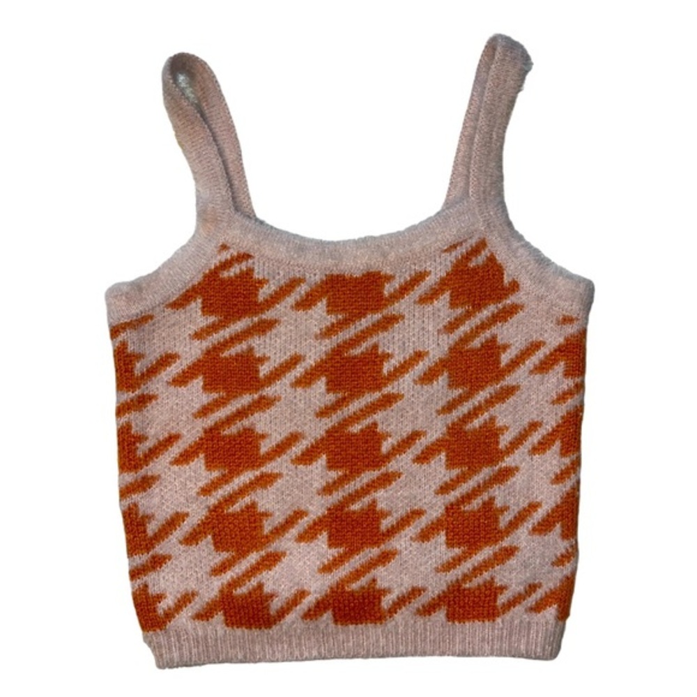 Blu Pepper Knit Tank Top Fuzzy Houndstooth Pink And Orange Size XS